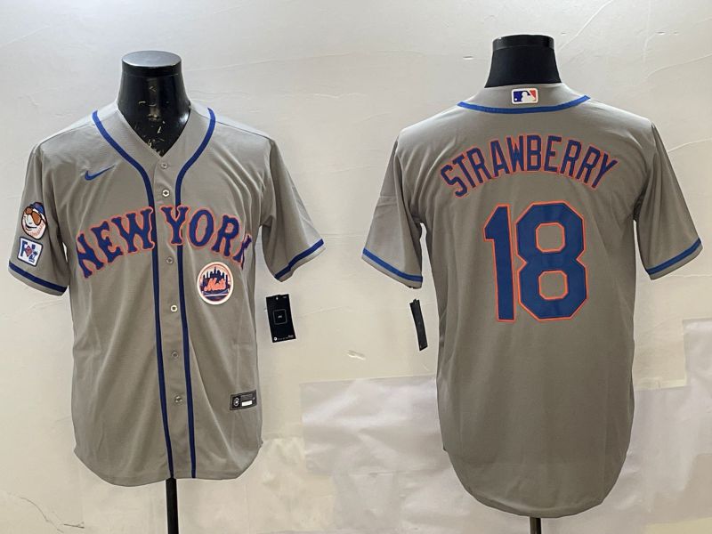 Men New York Mets #18 Strawberry Grey Game 2025 Nike MLB Jersey style 5